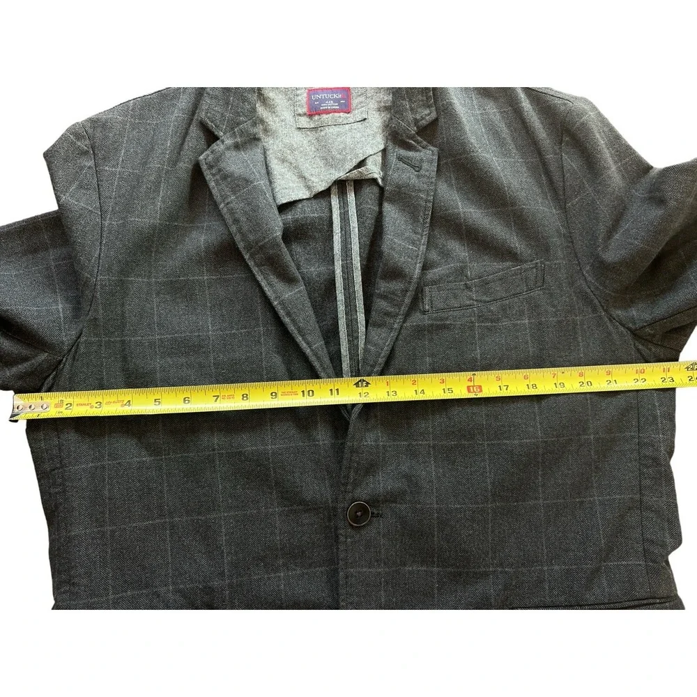 UNTUCKit Mens 44R Blazer Charcoal Gray‎ Windowpane Check 100% Cotton Sport Coat